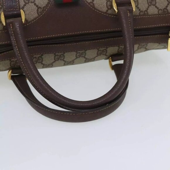 GUCCI GG Supreme Web Sherry Line Boston Bag PVC Beige Gold 40 20 007 Auth - Picture 9 of 16